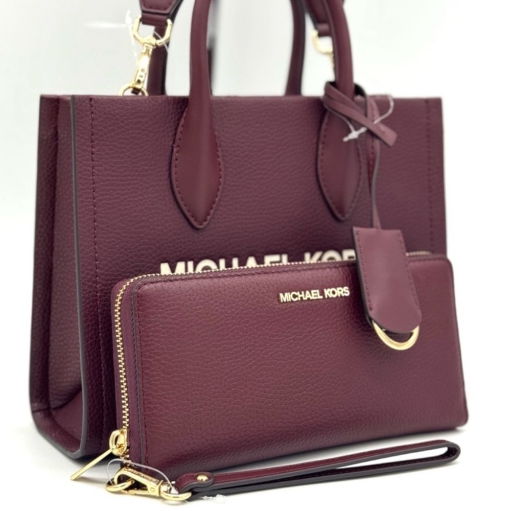 Michael Kors Small Mirella Tote Bag & Matching Continental Wallet Ox Blood